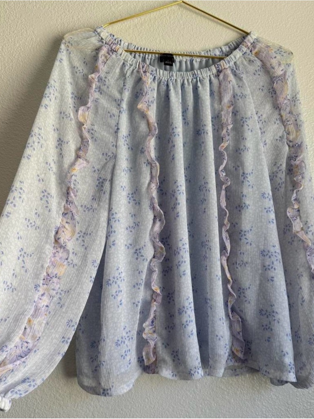 Ann Taylor Ruffle Floral Blouse Long Sleeve Shirt Cottagecore Prairie Top Sz: L
